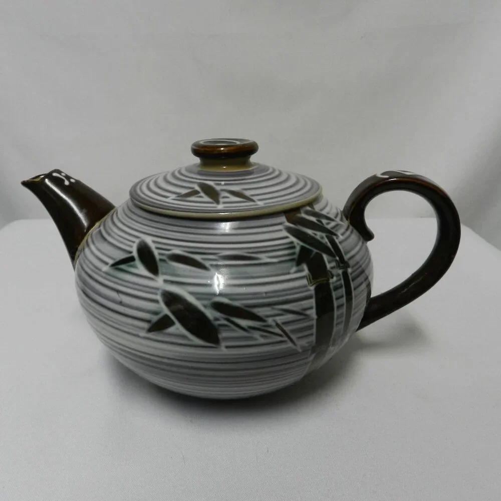 Craftsman China made in Japan Vintage ceramic Teapot w/ Bamboo Hand Crafted Art
